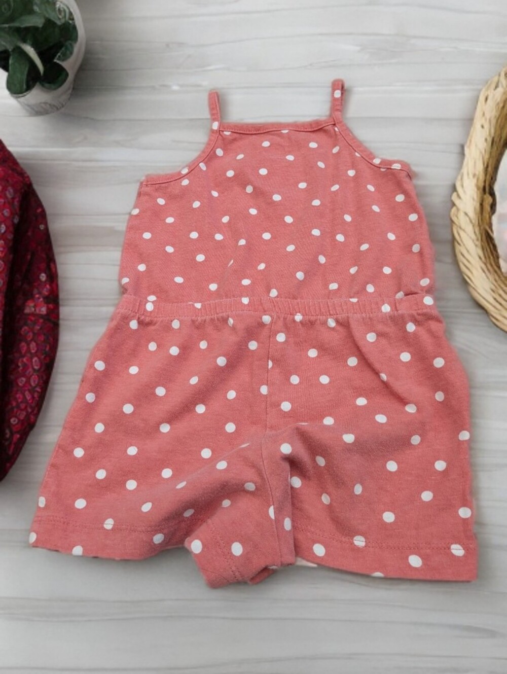 6/$35 Wonder Nation Pink Polka Dot Romper - Size 12M